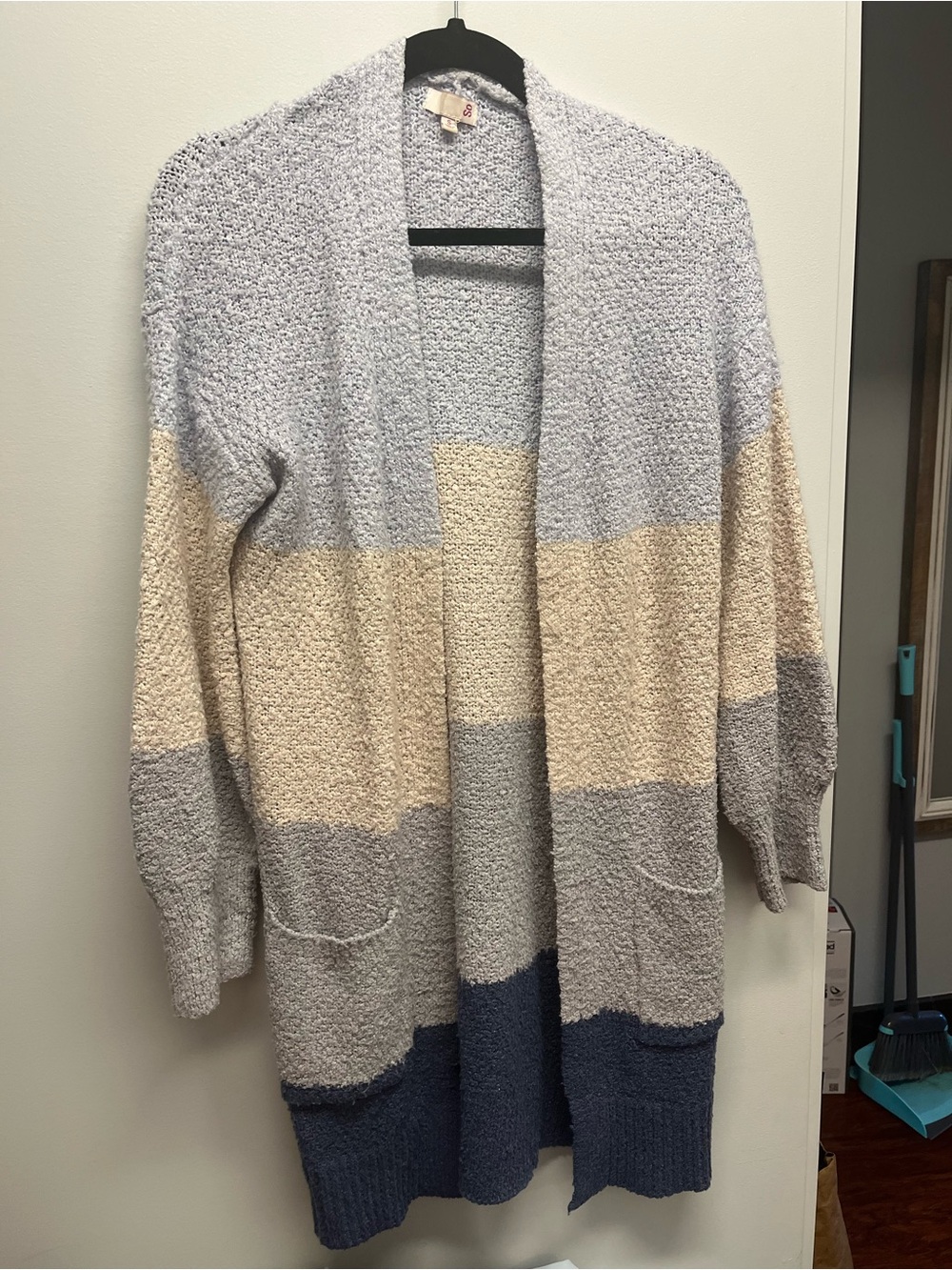Cozy Colorblock Blue Open-Front Cardigan